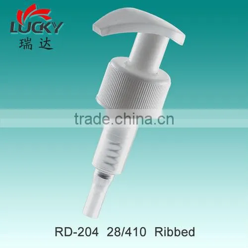 28mm plastic left right lock lotion pump ribbed closure hand shampoo pump