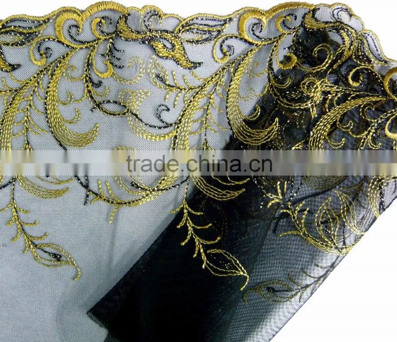 Fashion Design Leaf Style Embroidery Mix Metallic Yarn Lace