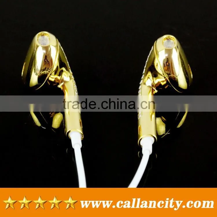 Aluminum materail 24ct gold diamond custom wired headphones