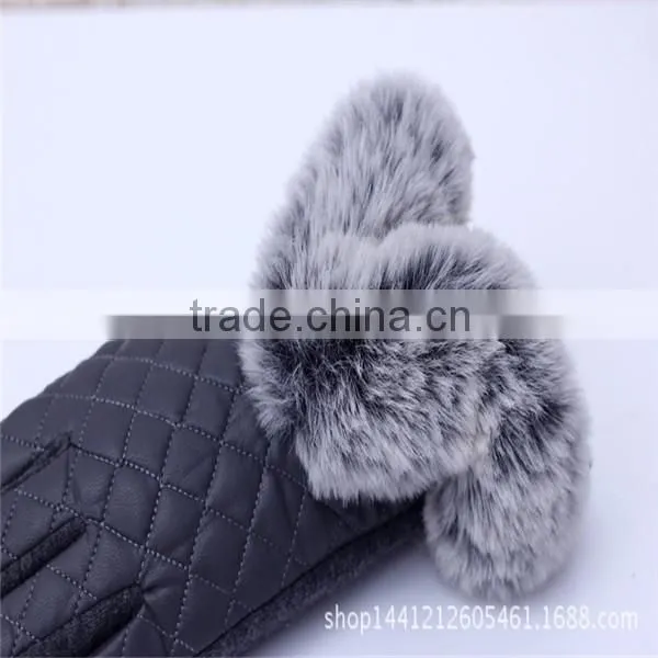 PU Leather Hand Gloves/Mitten With Far