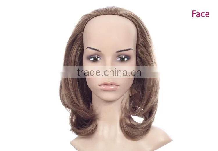 Fast shipping wholesale cheap synthetic half blonde kinky curly u part wig