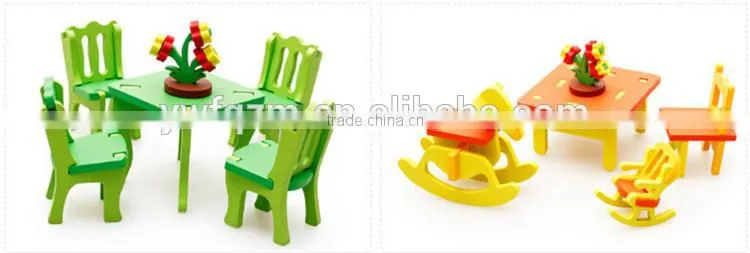 2016 new design colorful chair happy wooden 3d puzzle for kids