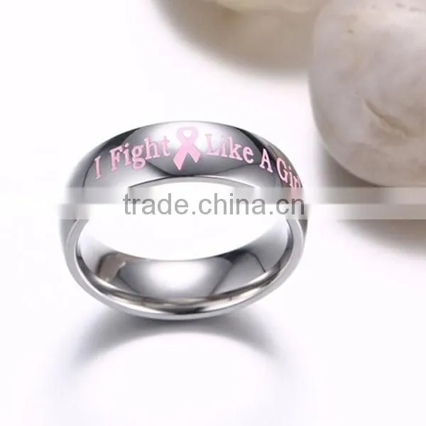 Ladies Fashion Pink "I Fight Like A Girl" Stainless Steel Ring