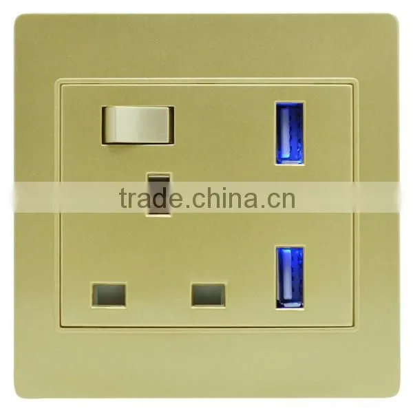 UK13A 3pin switch socket with double USB socket