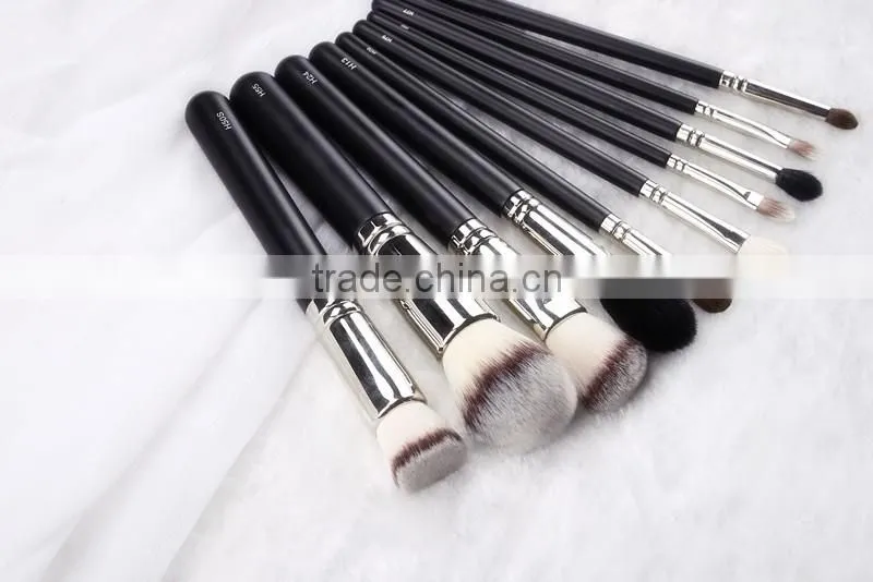 Top Grade Copper Ferrule 10pcs Private Label Makeup Brush black, High Quality Private Label Makeup Brush black