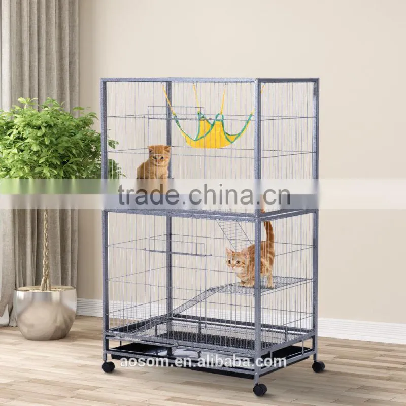 Pawhut 59" Indoor Hutch Small Animal Pet Cage with Stand - Black