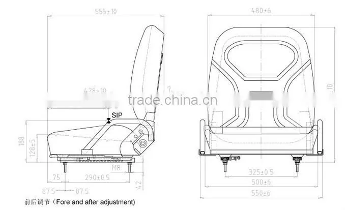 Universal high quality and durable back-forth adjustable PVC forklift seat YH-06
