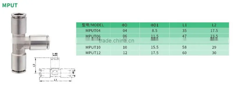 China supplier JULY nickel plating brass Tee type pneumatic air hose fittings