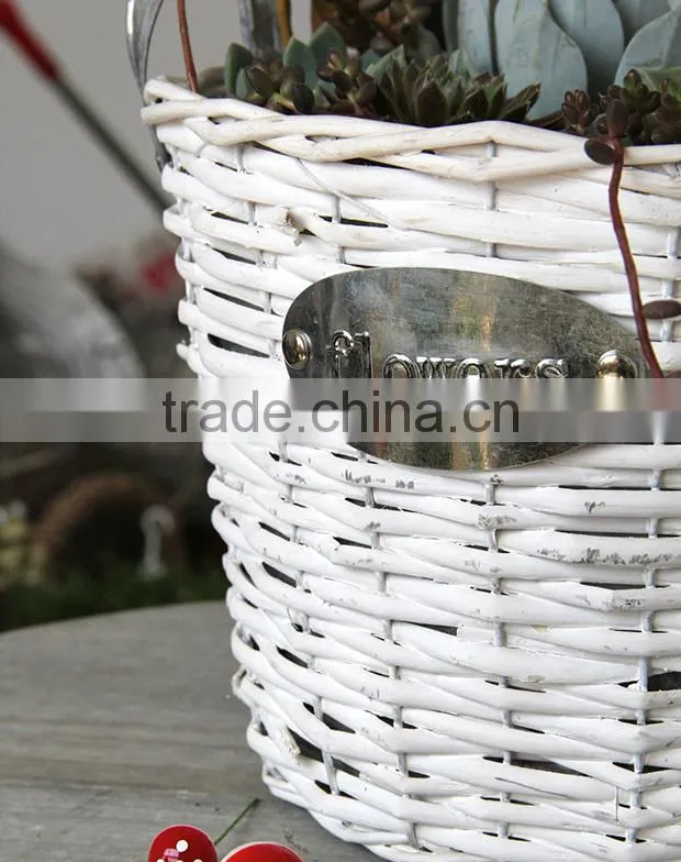 Handcrafts round white wicker baskets for plants white handles