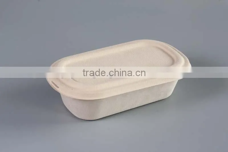 Biodegradable 1000ml sugarcane food container with separate lid