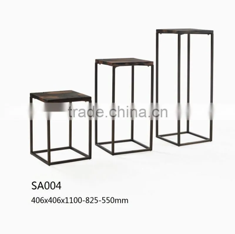 Vintage Country Style Brushed Stainless Steel Wood Flower Pot Stand For Home Garden