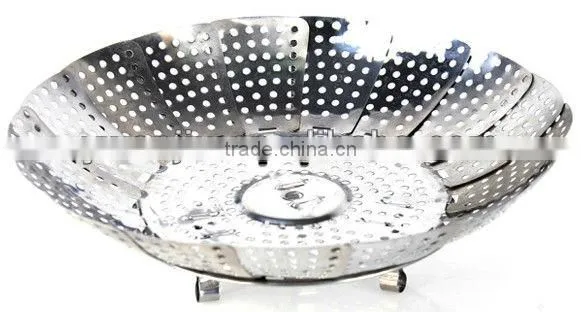 Stainless steel super practical multifunctional telescopic fruit tray / steaming dish