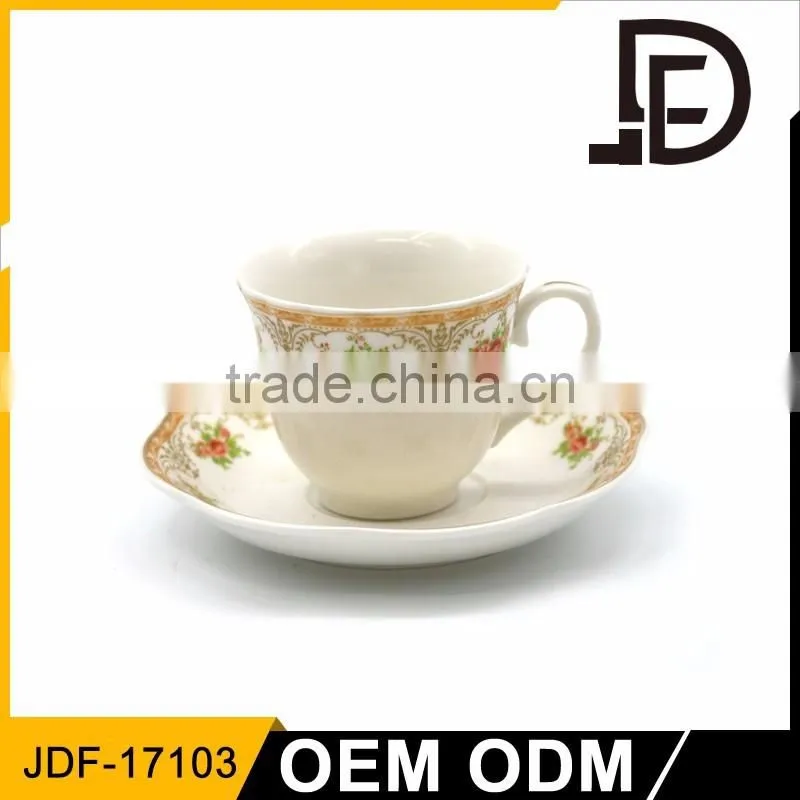 Gold flower edge classical shape luxury style porcelain coffee cup and saucer set