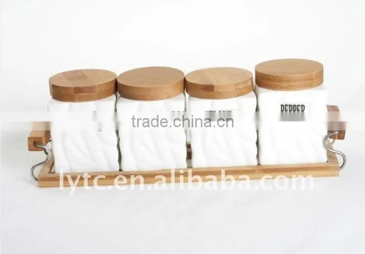 ceramic porcelain canister set,ceramic tea sugar coffee jar, ceramic canister,airtight canister with bamboo lid