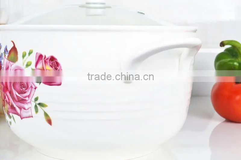 8"Porcelain microwave oven round pot with glass lid
