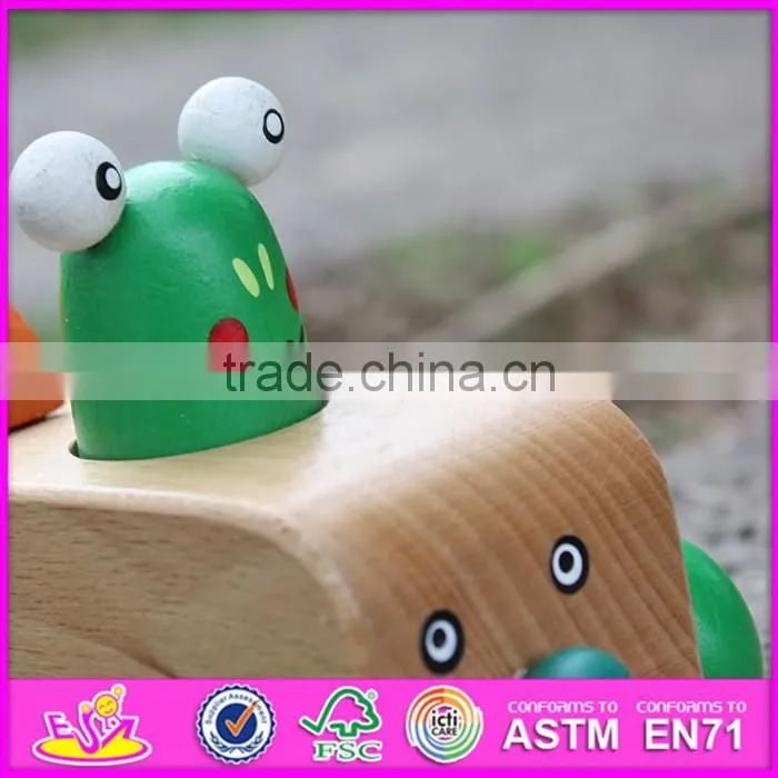 2017 New products funny frog car children toy wooden animals W04A323