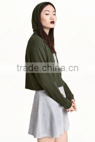 Plain Hoodies No Pocket Olive Sexy Ladies Cropped Top Sweatshirt Fashion Long Sleeve Cotton Hoodies Custom Pullover