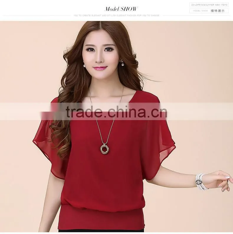 Hot Fashion Blusa Feminina 2015 Summer Casual Plus Size Slim Bat sleeve Chiffon Shirt Women Blouse Blusas Women Tops Clothing