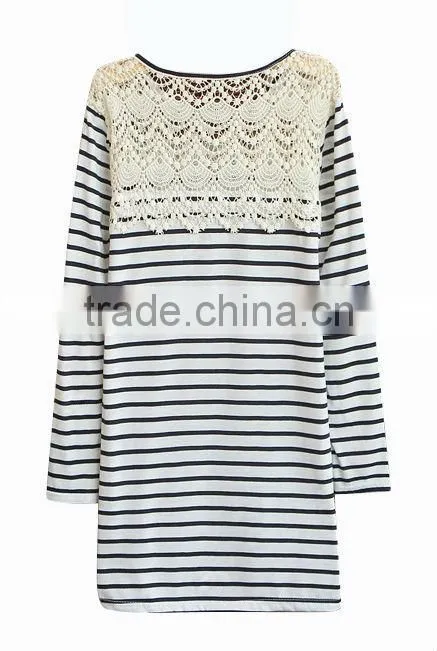new fashion t shirt boat neck fringe front/back long sleeve casual/daily loose stripe fashion t shirt for girl