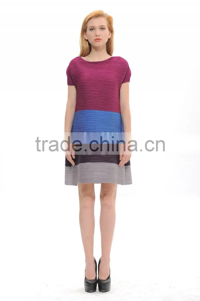 Ladies multi rainbow color wrinkle loose new model dress
