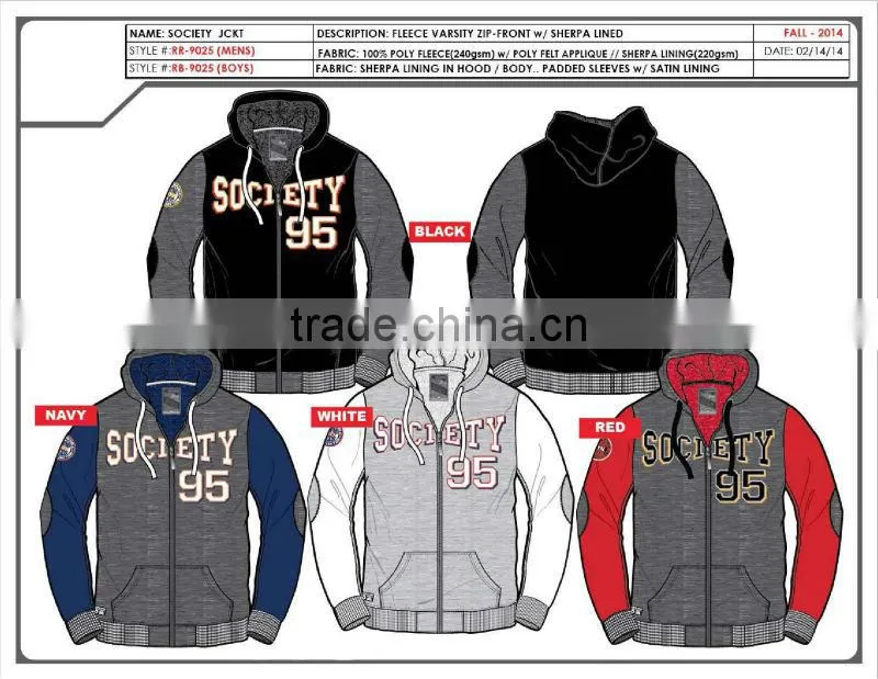 2014 Stock Boys / mens / big mens polyester winter sherpa lined fleece jacket /coat