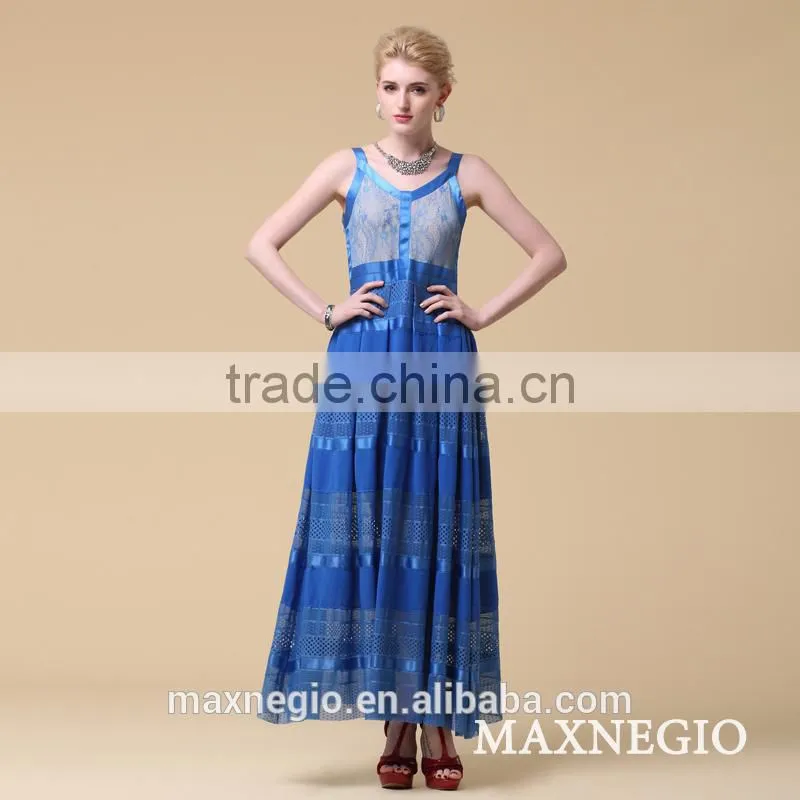 2015 maxnegio simple blue long maxi evening dress