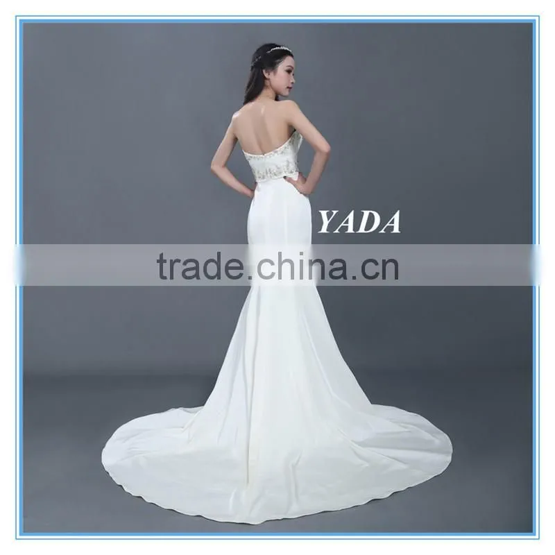 Sweetheart Satin Handmade Embroidery Beaded Wedding Dress with Bridal Mantilla Veil