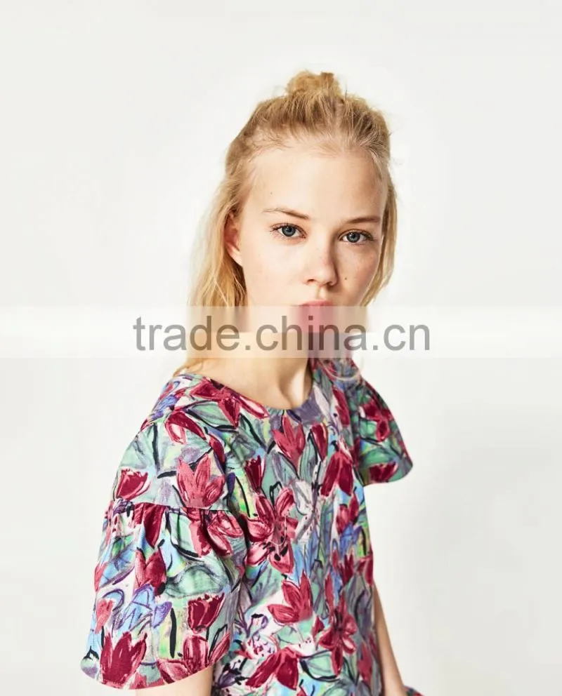 2016 floral printed fabrics woman dress one piece design loose dress woman
