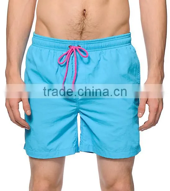 Wholesale poly plain dyed elastic shorts men beach swim men shorts