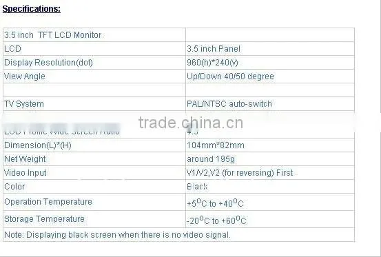 3.5 inch Car Monitor Flip Open With IR Rearview Camera