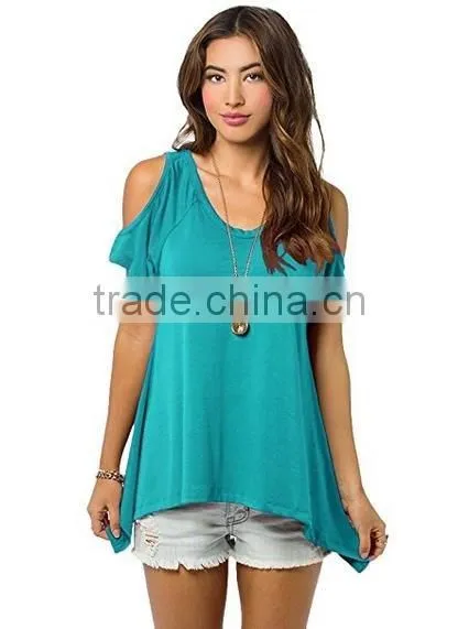Hot selling womens Shoulder Off Wide Hem Design Top Shirts