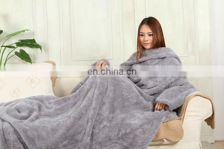 Winter Warm Woven Fleece Adults Kids TV Blanket With Sleeves