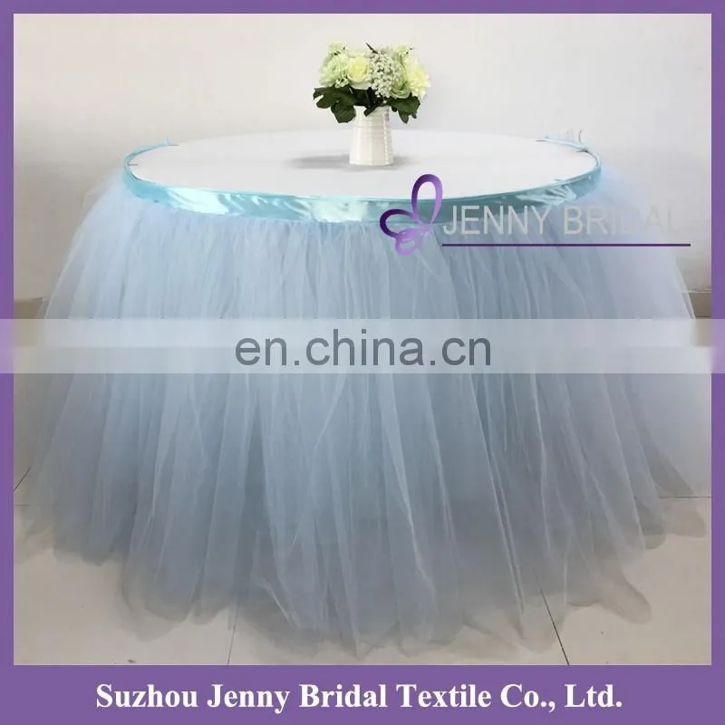 TS091#73 blue tulle materials in table skirting designs for wedding