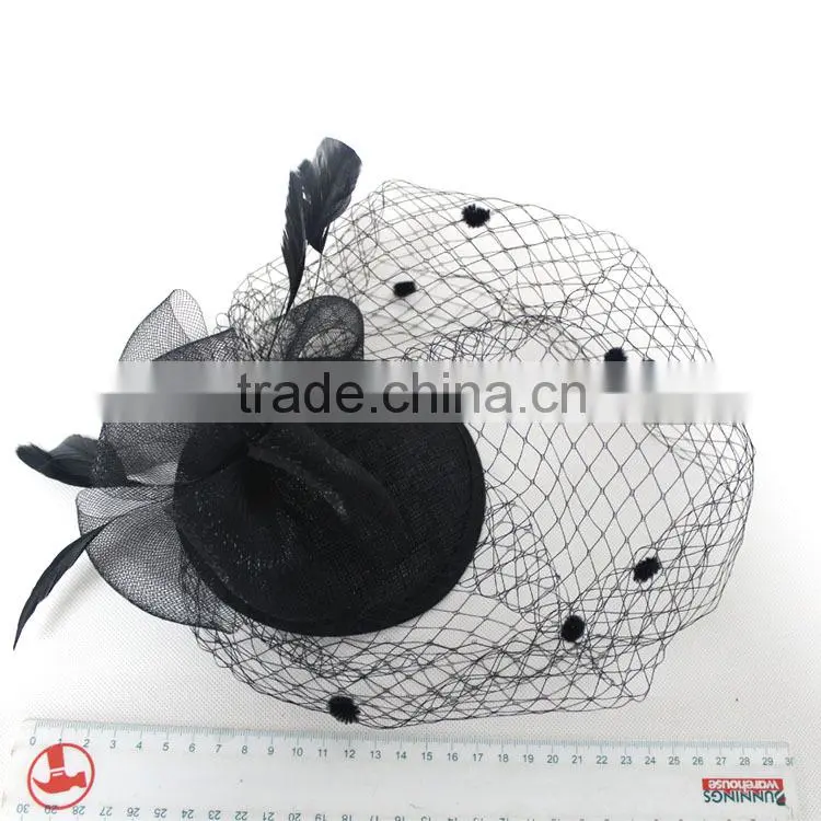 New Arrival Design Black Sinamay Base Fascinator Hat With Veil
