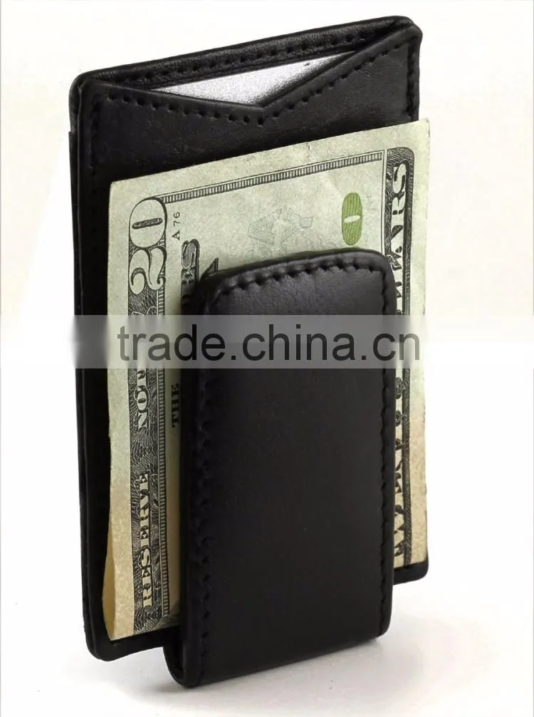 Cow leather magentic money clip with ID durable leather money clip