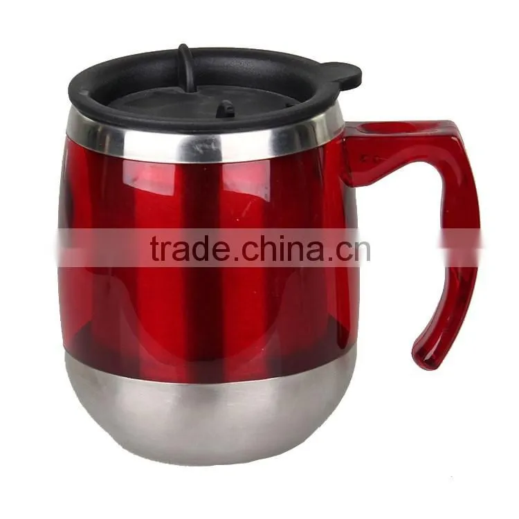 classic design double wall steal inner wide bottom plastic outer travel mug