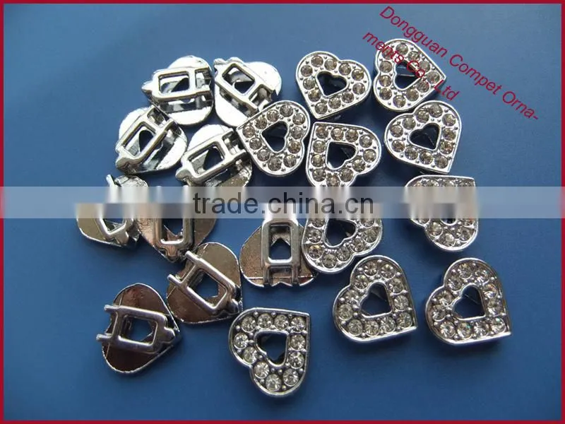 Produce Pave Heart Charms Wholesale DIY Wearing Slide Heart Shaped Accessory