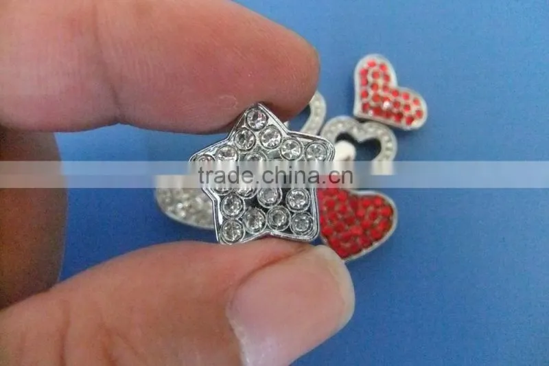 Compet Produce 10 mm Rhinestone Heart Slide Charms with Zinc Alloy Material