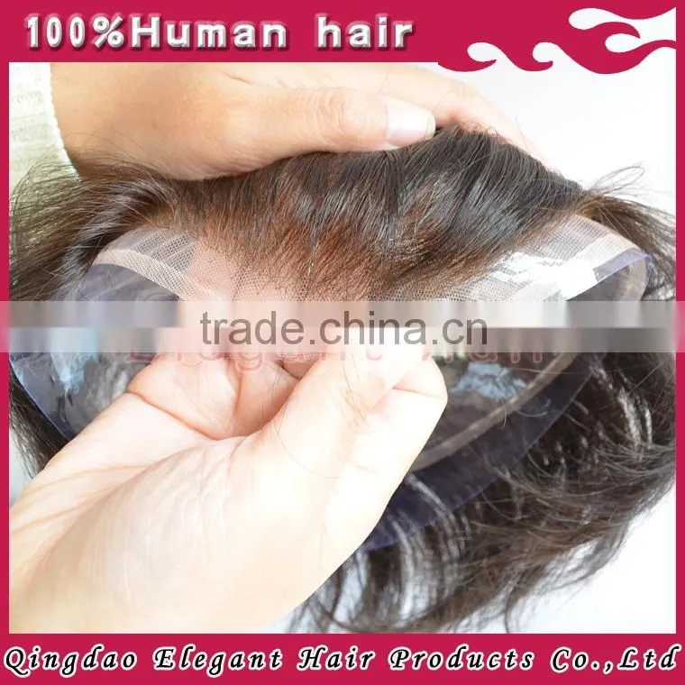 2015 Qingdao hairpiece factory unprocessed bleach knots full swiss lace india hair men toupee