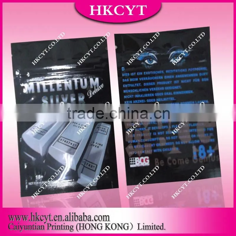 Color aluminum foil plastic herbal incense bag with zipper/cigar bag with zipolock