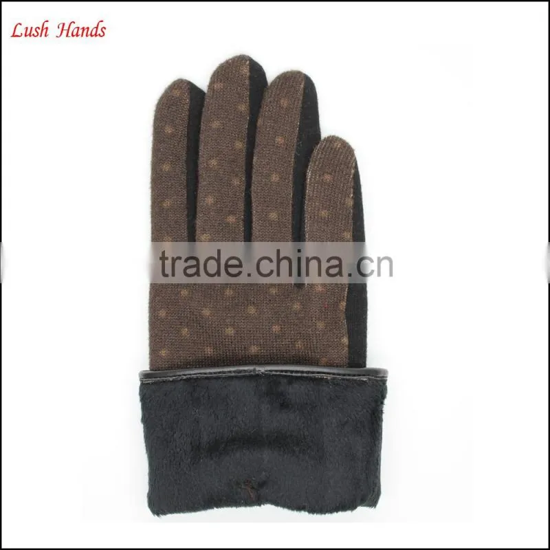 Ladies brown micro velvet gloves with classic bow for wholesale