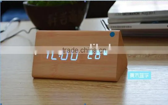 Brand New design style Digital LED Black Wooden Wood Desk Alarm Brown Clock Voice Control reloj despertador