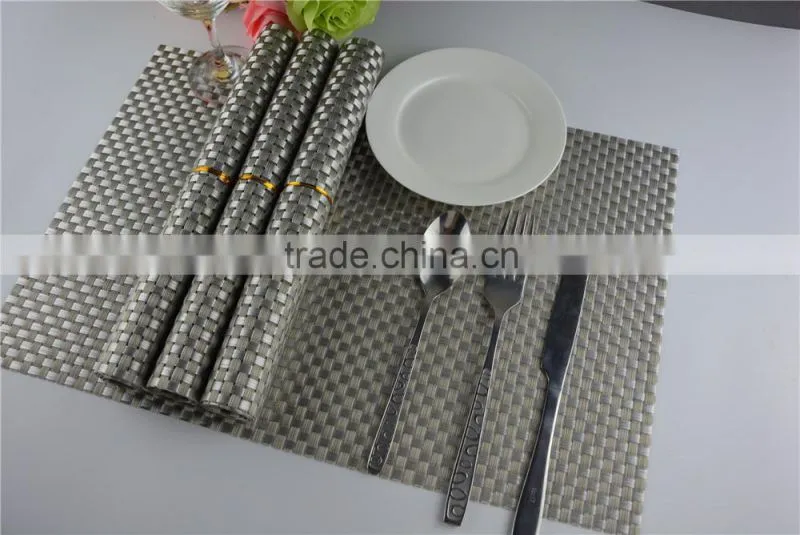 High quality 45*30cm PVC silver woven mesh placemat 8*8 gold color placemat table mat runner dining mat