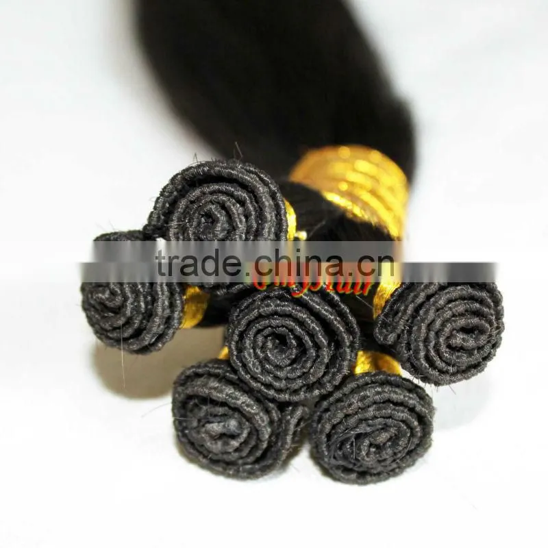 hand tied weft blonde curly remy weft hair extension body wave 100% human hair