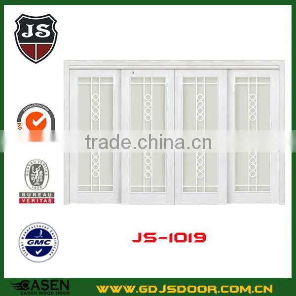 Rustic interior room flower carving wood frame sliding glass door
