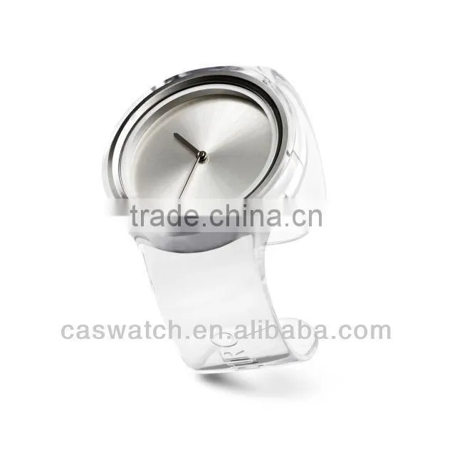 Fashion iron clear blank dial transparent plastic strap watch