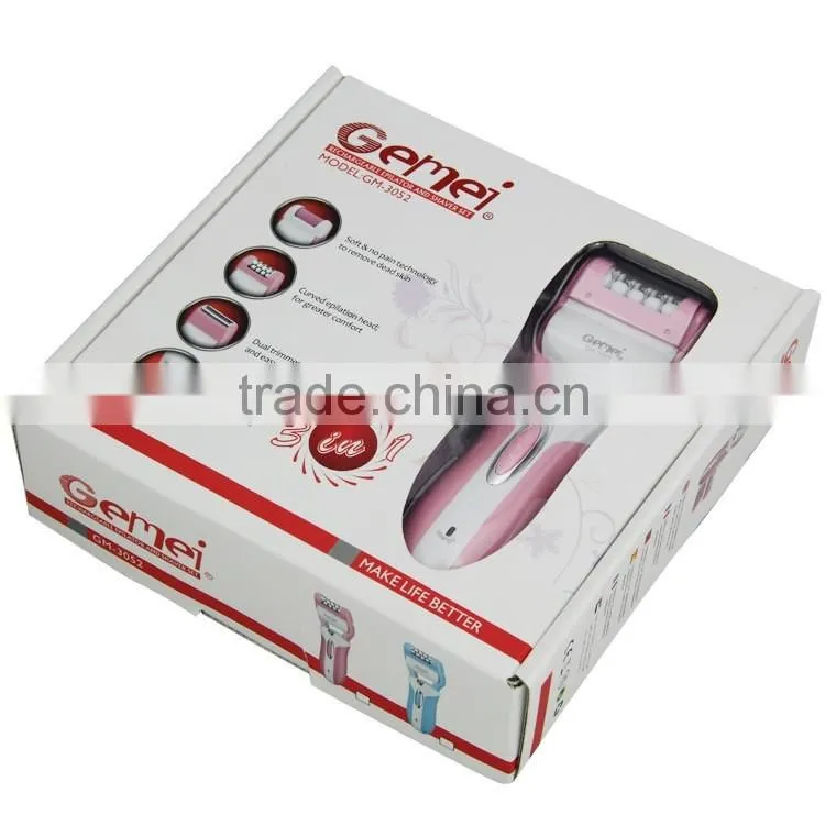 Rechargeable battery ladies fashion electric shaver epilator and pedicure foot file 3 in 1