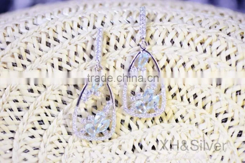 Shiny Sterling Silver Big Design More Stone Color Earrings with Dangle Design