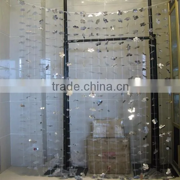 silver flower metallic foil curtain for party and home decoration
