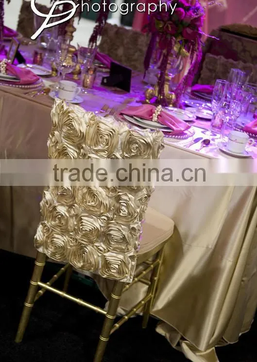 Charming satin rosette wedding chair covers,luxury wedding table cloth
